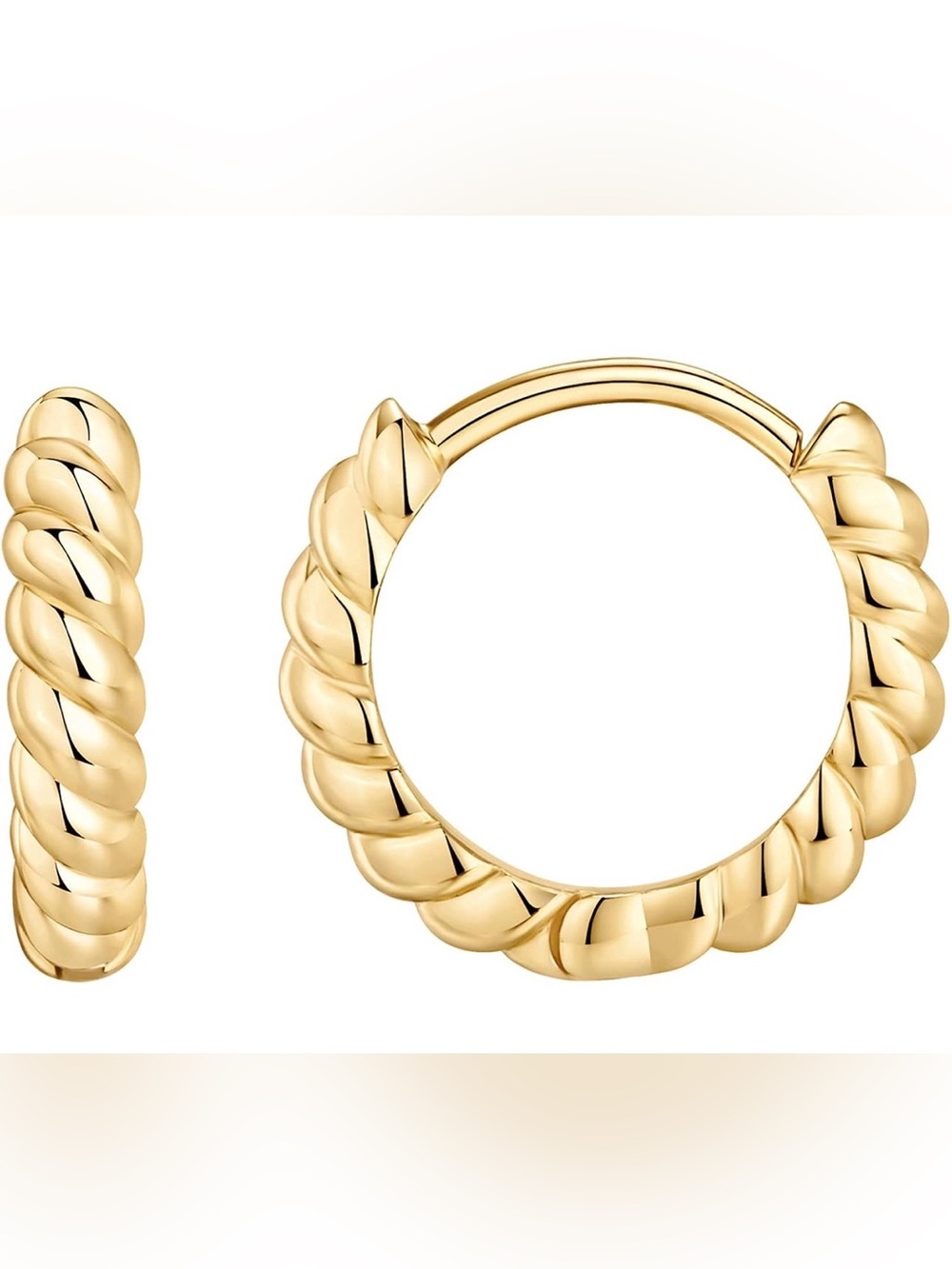 14K Gold Plated Twisted Huggie Hoop Earrings 925 Sterling Silver Posts